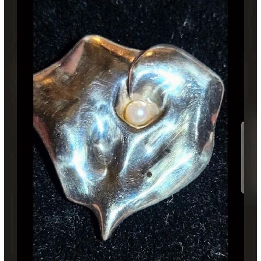 Vintage MIA Sterling Silver Sculptural Organic Leaf Flower Brooch Pin with Cultu